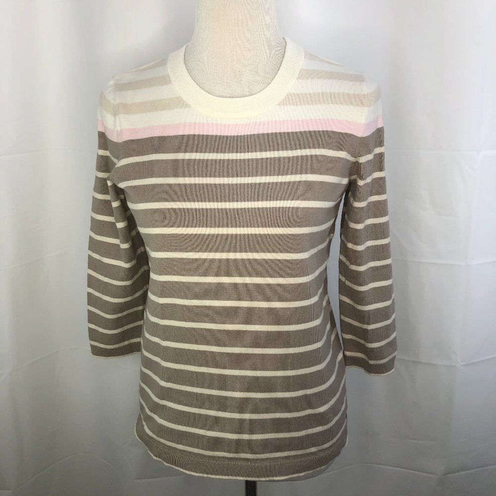 EDDIE BAUER Sweater Striped Crewneck 3/4 Sleeve
